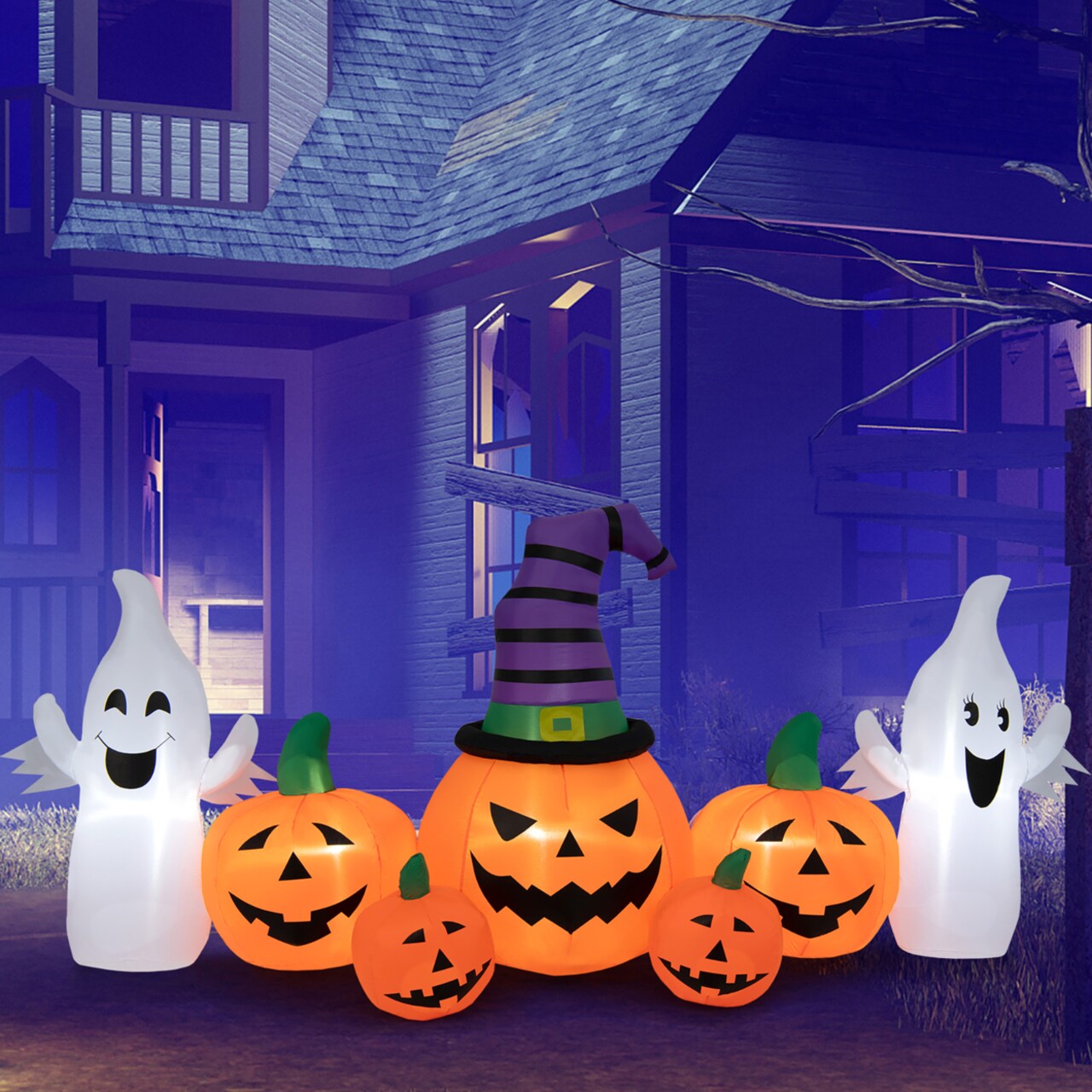 9Ft Long Inflatable Halloween Pumpkin Strings And Ghosts Combination Holiday Decor